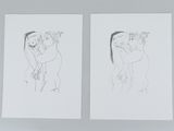 deux dessins en noir et blanc représentant un couple en train de s'embrasser