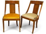 pair of chairs with upholstered backrests and upholstered seat