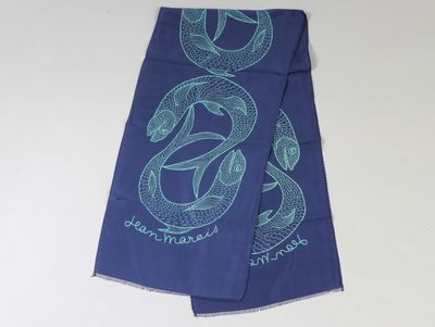 Jean MARAIS (1913-1998) Poisson vert fond bleu Foulard en so…