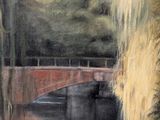 a painting of a bridge over a body of water