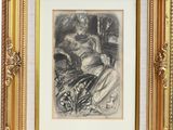 l'image d'un dessin représentant une femme assise sur une chaise