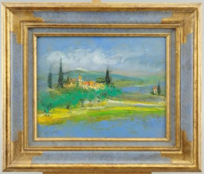 Roberto DI BIANCO "Le village" Pastel Signée en bas à gauche…