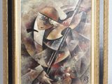 a painting of a man with a guitar in a gold frame