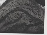 a black and white drawing of a cat sitting on top of a hill