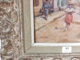 a picture of a painting of a woman walking down the street