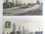deux vieilles cartes postales représentant des chevaux et des personnes sur un chemin de terre