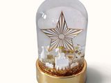 a snow globe with a gold star inside of it