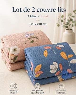 Lot de 2 housses de couette : 1 bleue et 1 rose, 220 x 240 cm