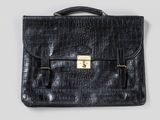 black croc embossed leather briefcase with brass hardware