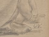 drawing of a woman kneeling on the ground with her hands on her knees