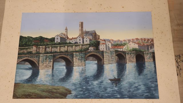 Aquarelle « le pont St Etienne et la Cathédrale de Limoges », ann...