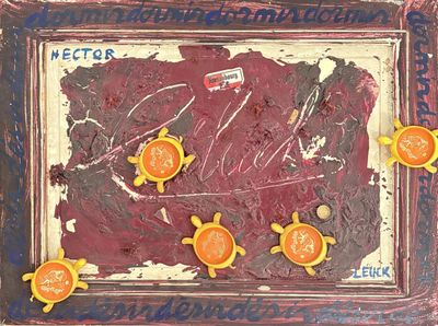 a picture of a painting with orange turtles on it
