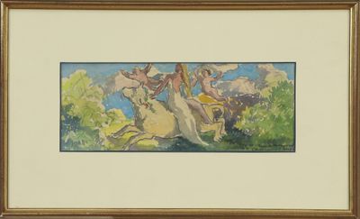 tableau représentant une femme à cheval, avec un homme sur le cheval