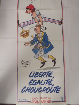 affiche représentant un homme portant une femme sur son dos, une batte de baseball à la main