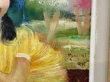 a painting of a little girl in a yellow dress