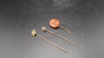 a close up of a pair of pins on a table