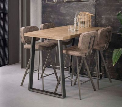 Table de bar TRAPPY - en manguier massif et acier, Dimension…