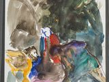 une aquarelle représentant un homme à cheval