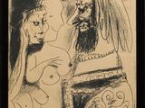 un dessin en noir et blanc représentant une femme et un homme