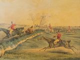 a painting of a man riding a horse and another man riding a horse