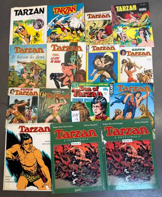 a collection of tarzan comic books on a table