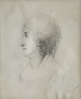 un dessin représentant la tête d'une femme aux cheveux bouclés