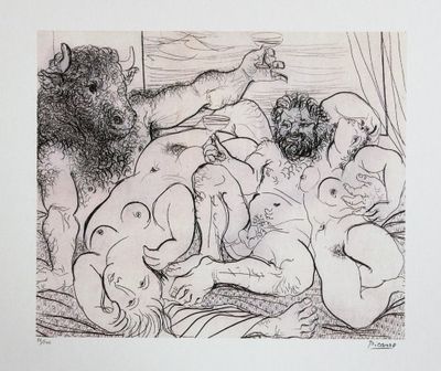 un dessin en noir et blanc représentant un groupe de nus