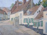 un tableau représentant une rue d'une petite ville