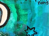a picture of a painting of a cat with a moon in the background