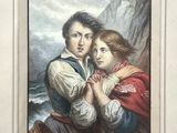 an old painting of a man and a woman hugging each other