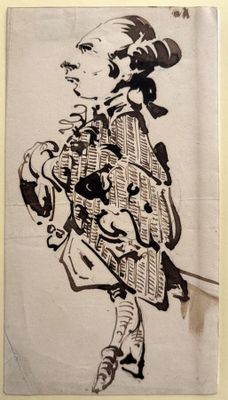 dessin représentant une femme en manteau et chapeau, tenant un sac à main