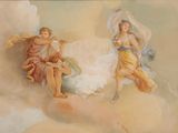 tableau représentant deux anges assis sur un nuage dans le ciel