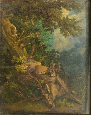Ecole anglaise du XIXe siècle Cerf et chien