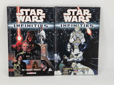 deux albums de la série « Star Wars Infinities » avec une illustration de Dark Vador et Dark Vador en arrière-plan