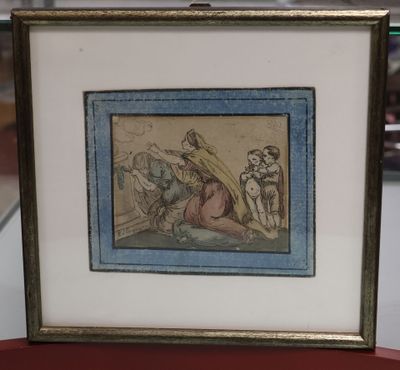 tableau encadré représentant un homme à cheval tiré par un autre homme à cheval