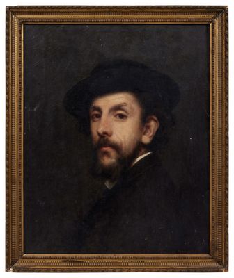 un tableau représentant un homme portant un chapeau noir et une barbe