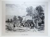 un dessin représentant un groupe de personnes marchant sur une route