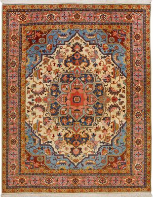 un tapis oriental orné d'un motif en médaillon sur fond bleu