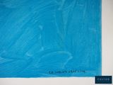 a painting of a blue square with a quote on it