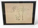 drawing of a man sitting under a tree in a field