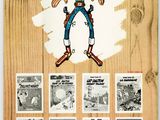 cartoon of a cowboy with a gun in his hand on a wooden background