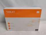 an orange and white box of a tablet on a white surface