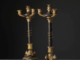 paire de candélabres anciens en bronze et marbre