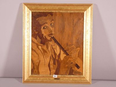 a picture of a painting of a man playing a flute