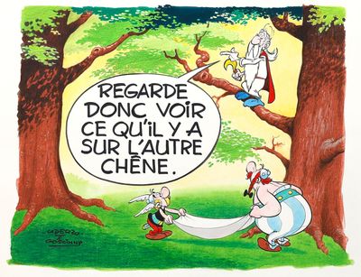 une image représentant un dessin humoristique d'un homme et d'une femme dans un arbre