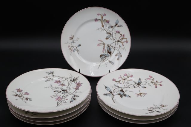 8 assiettes plates porcelaine décor fleurs Jean Pouyat