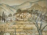 une image représentant un tableau d'un village au milieu d'un champ