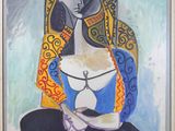 une image d'un tableau représentant une femme en robe bleue