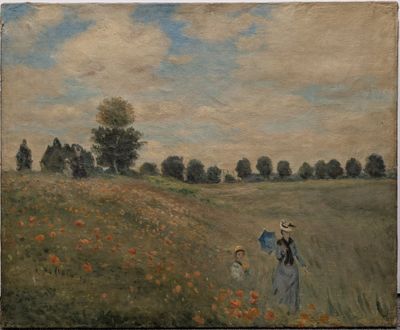 tableau représentant une femme et deux enfants dans un champ de coquelicots