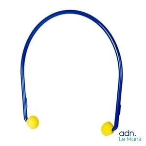 the headphones are blue and yellow on a white background